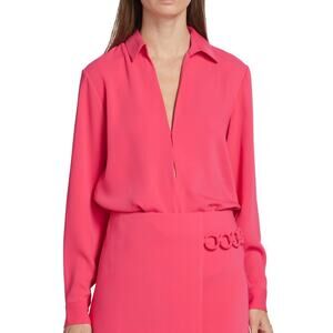 Alexis Cire Pink Collared V-Neck Long Sleeve Blouse Size XL NWT